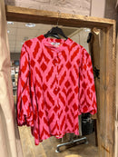Super leuke blouse met pofmouw - Rood/Roze - S/M