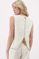 Zusss - Linnen Top Mouwloos Met Details Tapes - Soft Kit