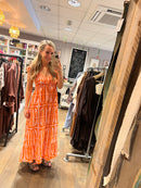 Zomerjurk met ruffle - Oranje/Roze
