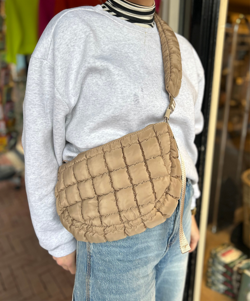 Puffer Crossbody Bag - Taupe
