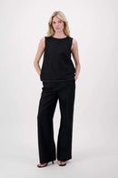 Zusss - Linnen Broek Met Tape Details - Zwart