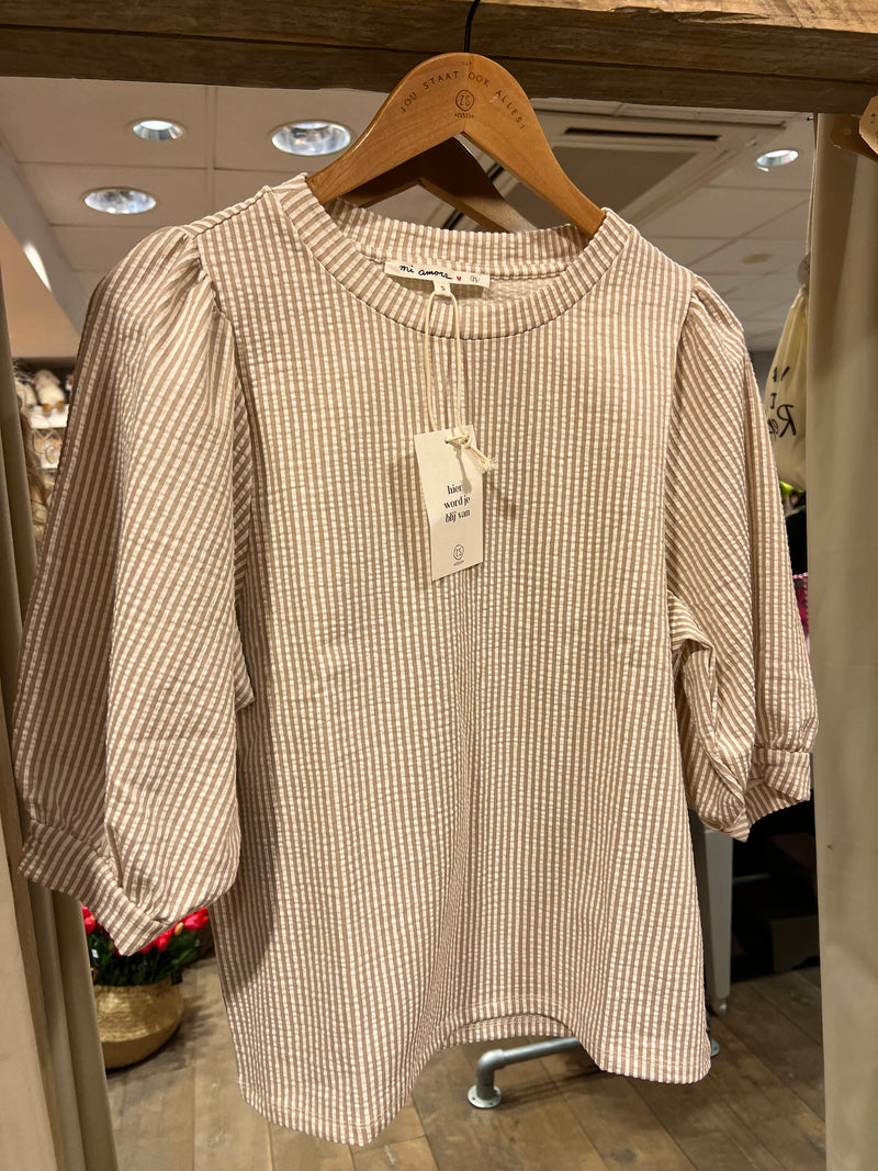 Zusss - pofmouw top gestreept off white/ ecru