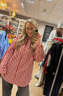 Overhemdblouse met stropdas - gestreept - Burgundy/Roze