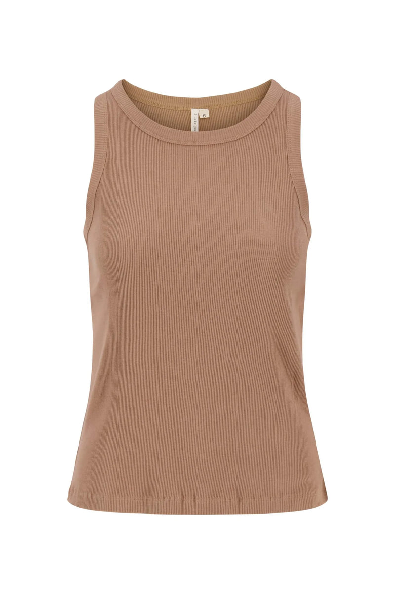 Zusss Singlet Ronde Hals In Rib - Taupe