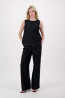 Zusss - Linnen Top Mouwloos Met Details Tapes - Zwart