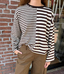 Longsleeve Julia - Gestreept - Off-white/Bruin