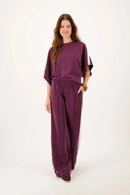 Zusss - Boothals Top Met Bies En Vlindermouw - Burgundy
