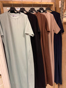 Lange T-shirt jurk met zakken - donkerblauw