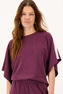 Zusss - Boothals Top Met Bies En Vlindermouw - Burgundy