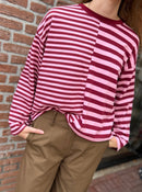 Longsleeve Julia - Gestreept - Roze/Burgundy