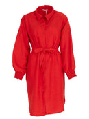 Doorknoop jurk met ceintuur - Rood - S/M