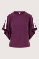 Zusss - Boothals Top Met Bies En Vlindermouw - Burgundy