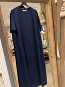 Lange T-shirt jurk met zakken - donkerblauw