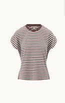 Zusss - T-shirt met Opgerolde Mouw Streep - Off White / Brown