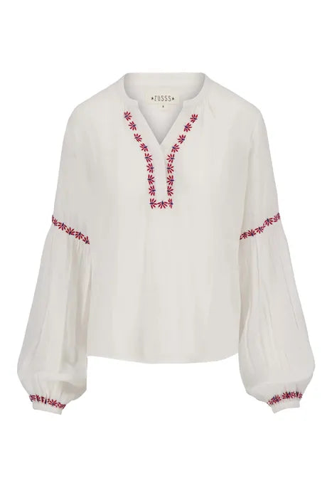 ZUSSS BLOUSE LANGE MOUW MET BORDUUR DETAILS WIT
