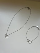 Set Ketting & Armband - Vervlochten Hartjes - Stainless Steel - Zilver