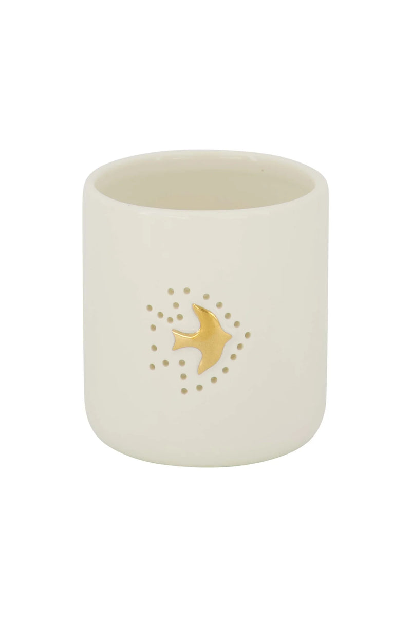 Zusss - Waxinelichthouder Keramiek Vogeltje - Wit/Goud