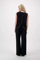 Zusss - Linnen Broek Met Tape Details - Zwart