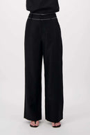 Zusss - Linnen Broek Met Tape Details - Zwart