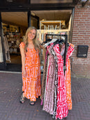 Zomerjurk met ruffle - Oranje/Roze