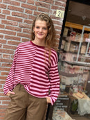 Longsleeve Julia - Gestreept - Roze/Burgundy