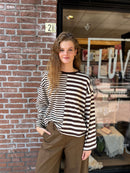 Longsleeve Julia - Gestreept - Off-white/Bruin