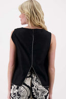 Zusss - Linnen Top Mouwloos Met Details Tapes - Zwart