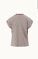Zusss - T-shirt met Opgerolde Mouw Streep - Off White / Brown