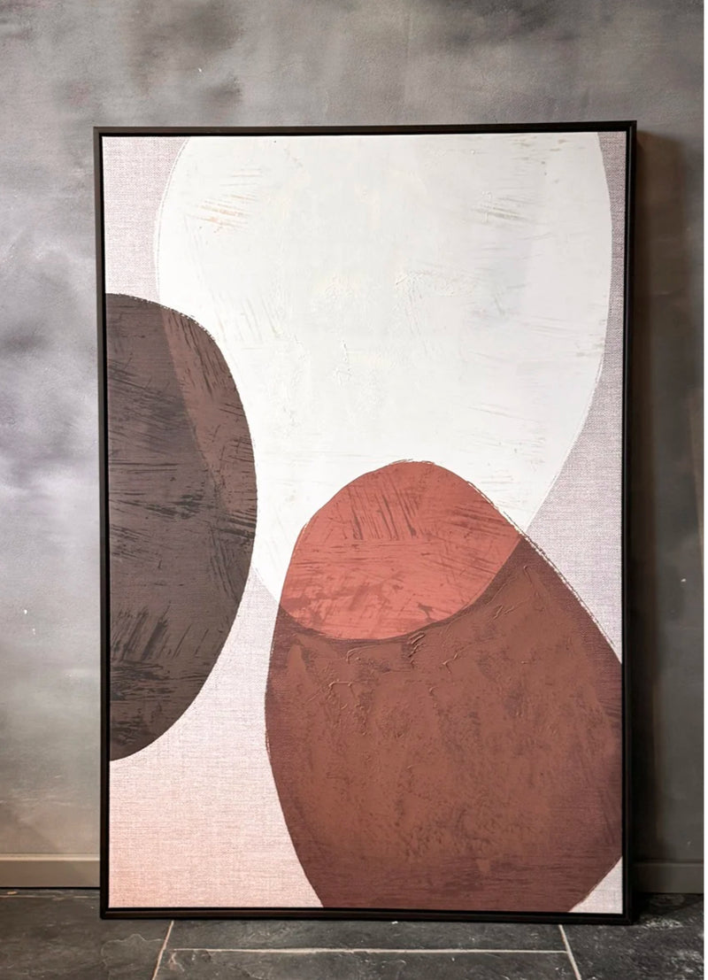 Schilderij abstract met donkerbruine lijst - 80x120 cm