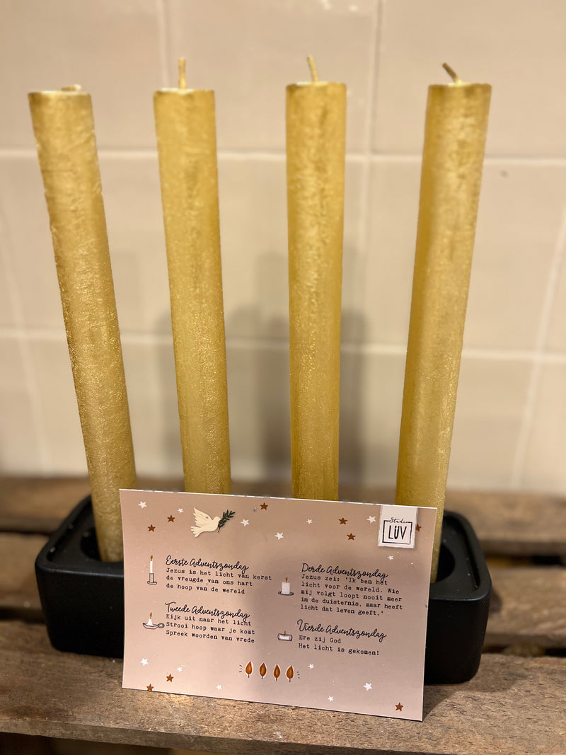 Kaarsenstandaard / Adventskalender incl. 4 kaarsen met prachtige kaart voor de 4 Adventszondagen