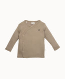 Bess Newborn - Taupe ribgebreide longsleeve met knopen - Rib Sand