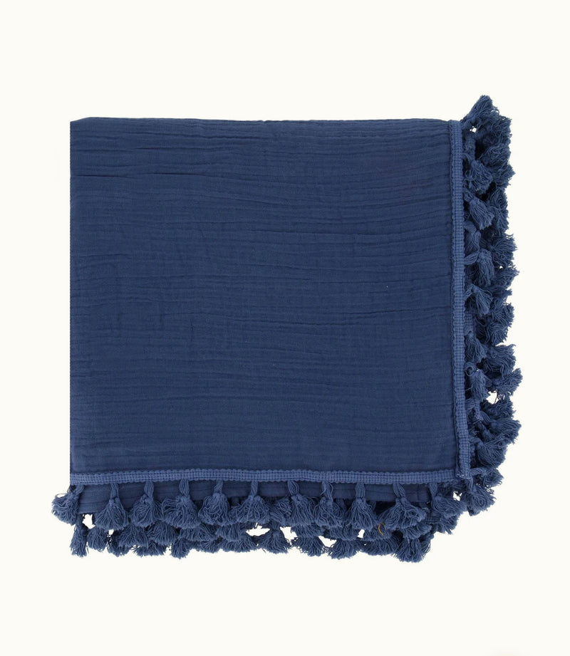 Zusss Sjaal in crincle katoen met kwastjes - Korenblauw