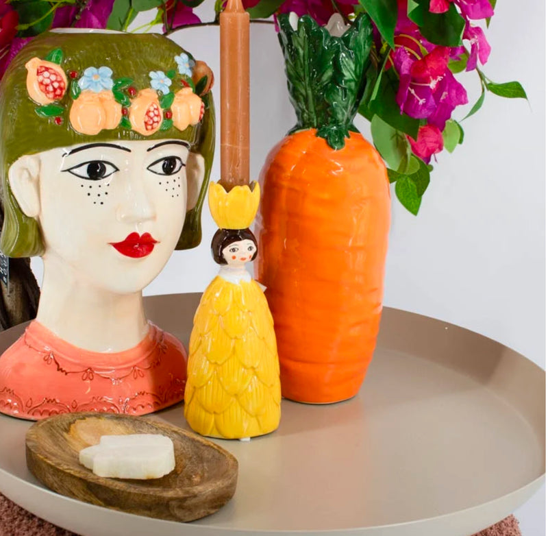 Kaarsenstandaard Vrouw Bloem - Geel