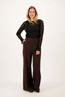 Zusss - stretch lace top with ruffle sleeve - zwart