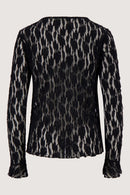 Zusss - stretch lace top with ruffle sleeve - zwart