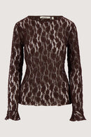 Zusss - stretch lace top with ruffle sleeve - Dark Choco