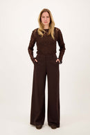Zusss - stretch lace top with ruffle sleeve - Dark Choco