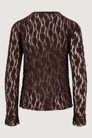 Zusss - stretch lace top with ruffle sleeve - Dark Choco