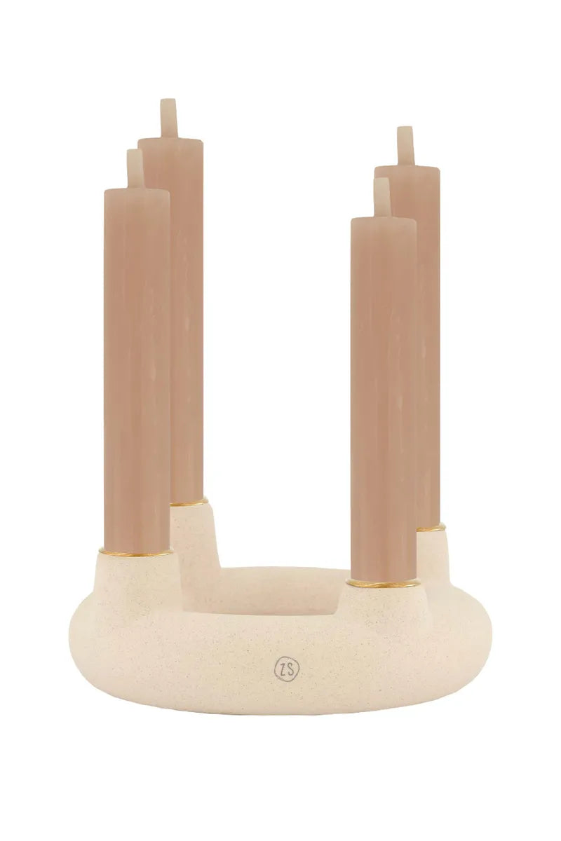 Zusss - Keramieken kandelaar voor 4 dinerkaarsen rond - Zand