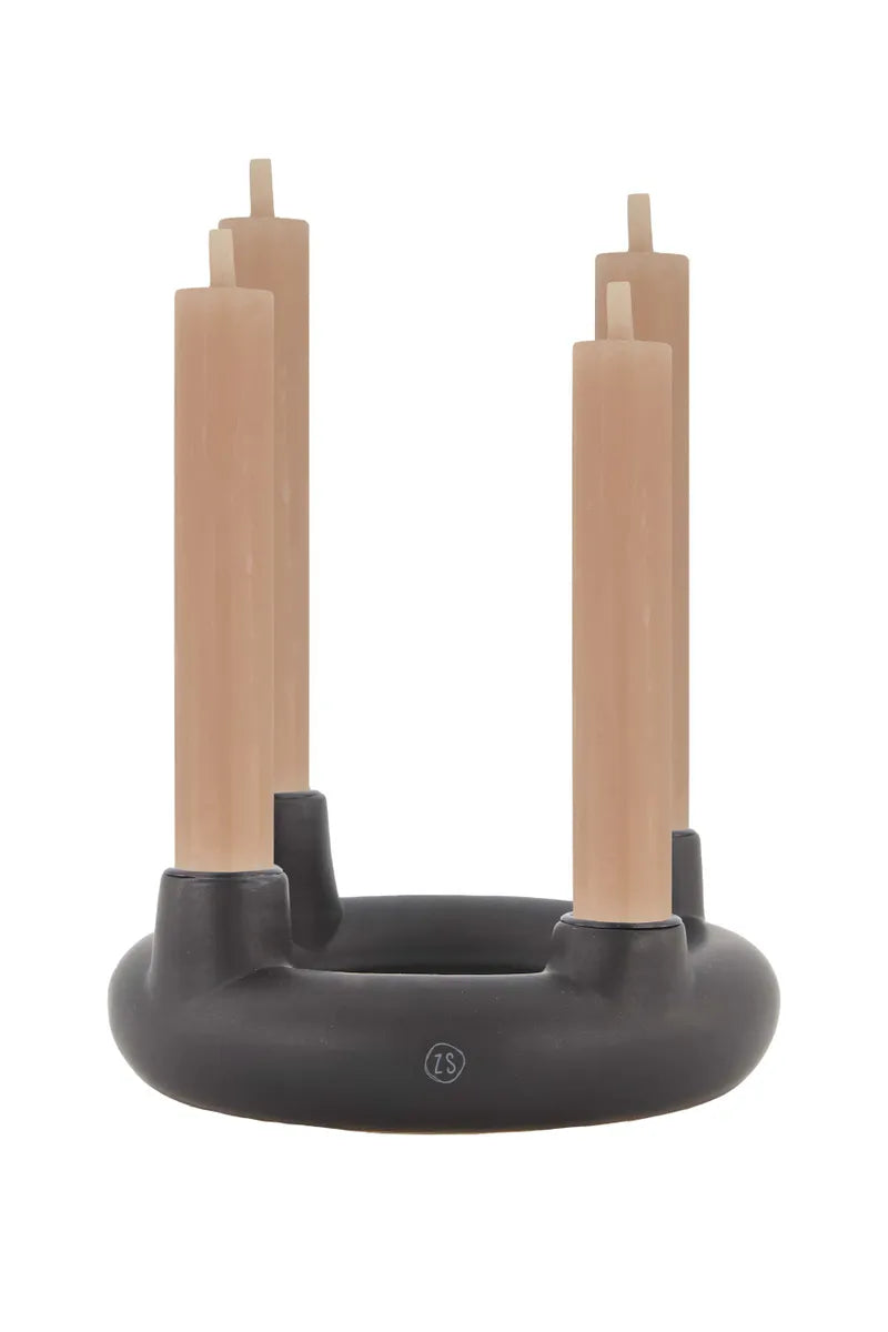 Zusss - Keramieken kandelaar voor 4 dinerkaarsen rond - Zwart