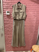 Broek met zakken en elastiek - beige met streep - S/M