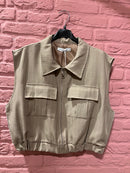 Broek met zakken en elastiek - beige met streep - S/M