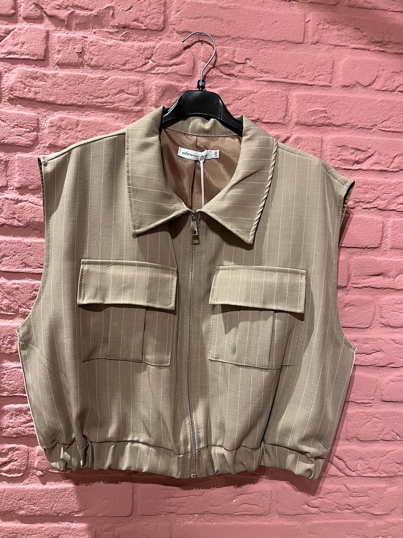 Broek met zakken en elastiek - beige met streep - S/M