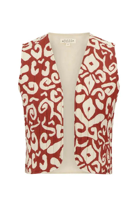 Zusss - Gilet ornament print - Cacaobruin/zand