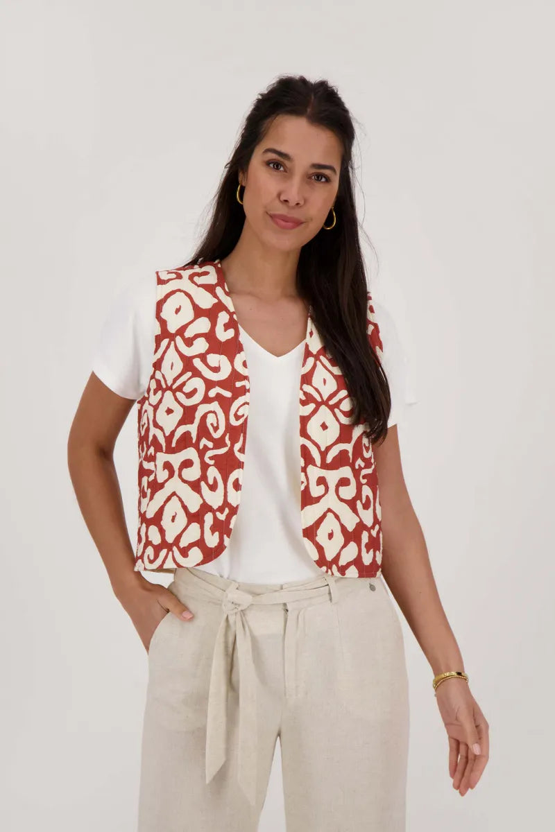 Zusss - Gilet ornament print - Cacaobruin/zand