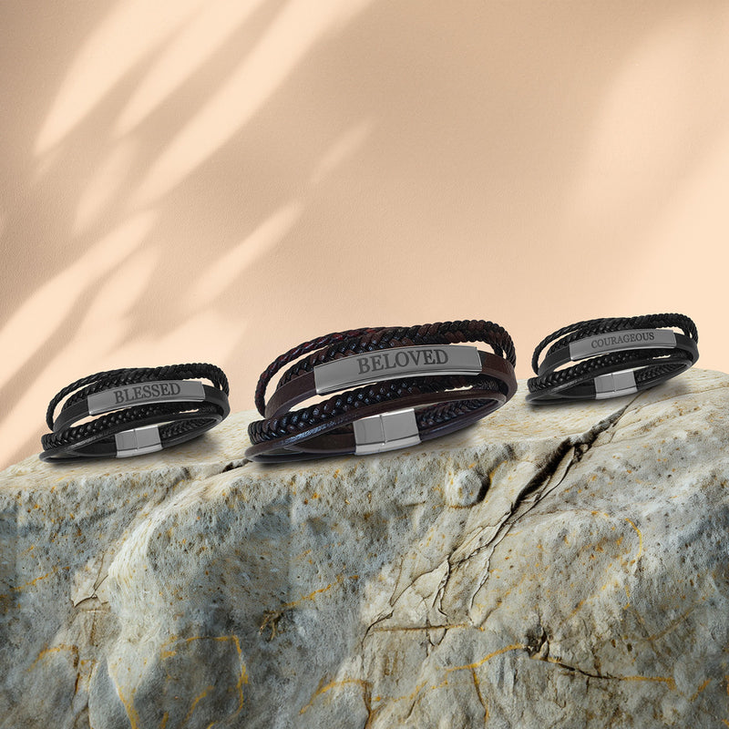 Leren Heren armband - Blessed - bruin - Maat 21