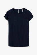 Zusss - Satijnen twill top met boothals - Donkerblauw