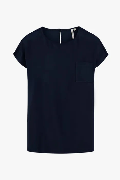 Zusss - Satijnen twill top met boothals - Donkerblauw