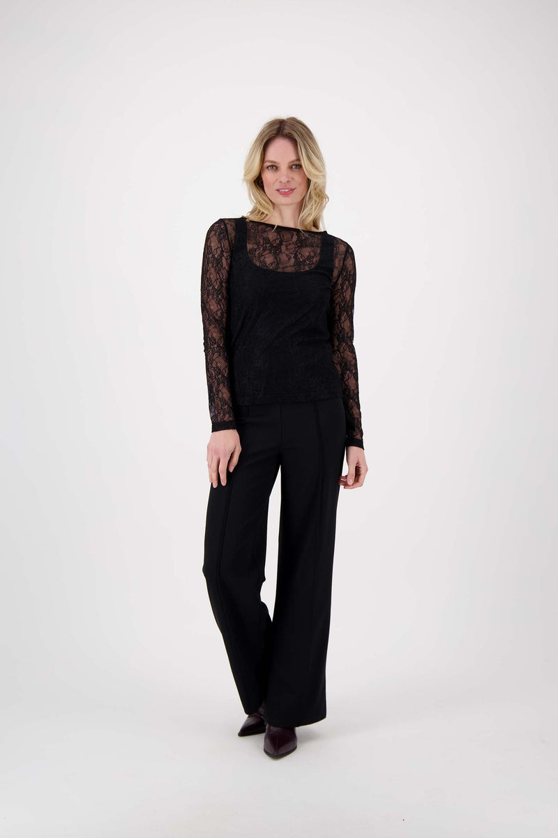 Zusss Kanten top met Boothals Zwart