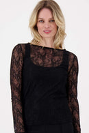 Zusss Kanten top met Boothals Zwart